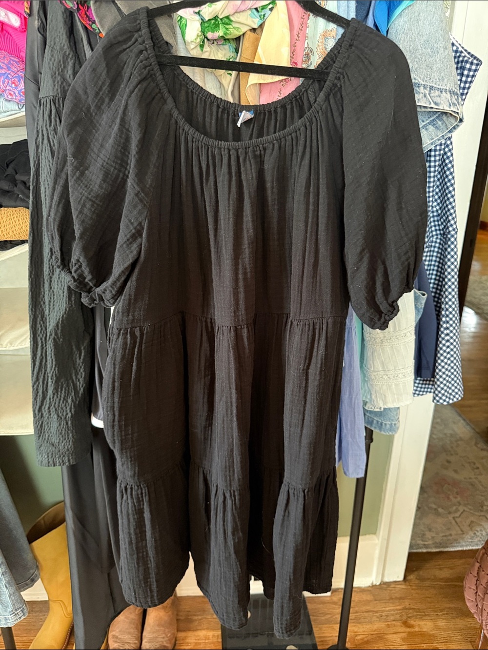 Old Navy Black Tiered Peasant Dress - Size L